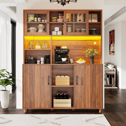 Sweiko Keukenkast - Dressoir - LED-verlichting - Snackplank - Verstelbare planken - Walnootafwerking