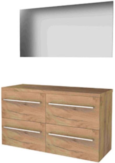 Basic-Line Basic 46 Badkamermeubelset - 120 x 46 cm - Met Grepen - 4 Lades - Wastafelblad - Spiegel - Whisky Oak