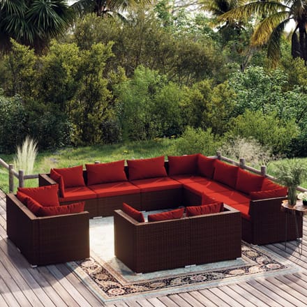 vidaXL - 11-delige - Loungeset - met - kussens - poly - rattan - bruin
