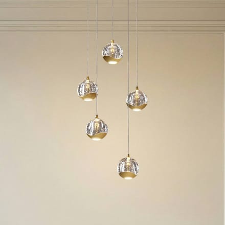 Lucande LED hanglamp Hayley, Ø 30 cm, 5-lamps, goud, glas