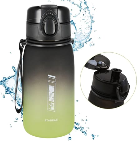 Zwarte bidon met groen verloop en drinktuit, plastic, 400 ml