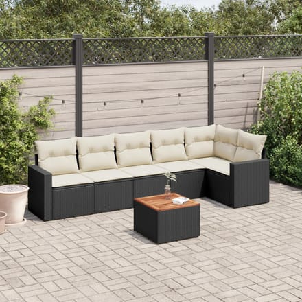 vidaXL - 7-delige - Loungeset - met - kussens - poly - rattan - zwart