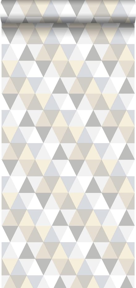 ESTAhome behang driehoekjes lichtgrijs, beige en wit - 53 cm x 10.05 m - 128707