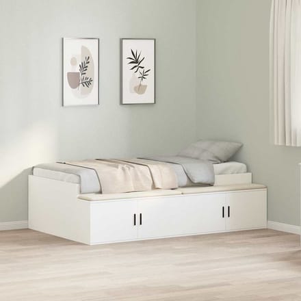 vidaXL - Bedframe - met - lade - met - opslag - Wit - 70 - x - 190 - cm - Bewerkt - hout