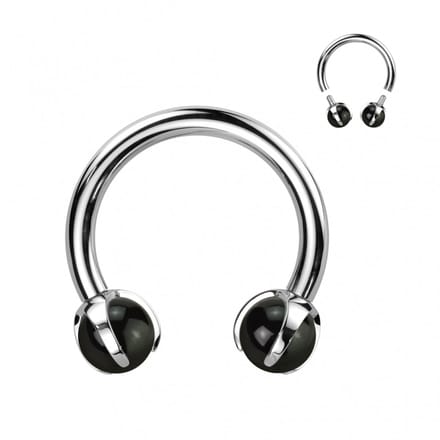Piercing titanium horseshoe 1.2x10x3 - zwart agaat - LMPiercings