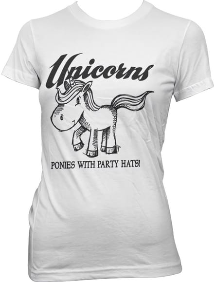 Hybris Unicorns Ponies With Party Hats Girly T-shirt dames White