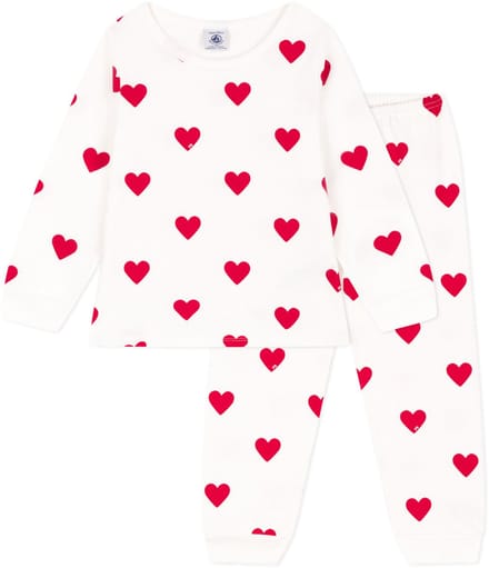 Petit Bateau Kinderpyjama van fleece met hartjesprint