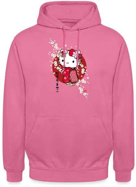 Hello Kitty In Een Rode Kimono En Kersenbloesems Hoodie Unisex