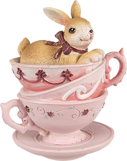 Clayre & Eef Beeld Konijn 10 cm Bruin Roze Polyresin