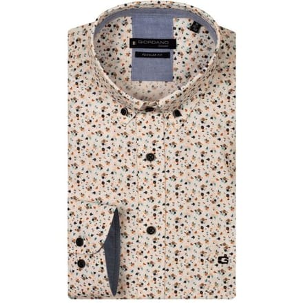 Giordano Overhemd Ivy Linnen Look Allover Mini Flowers Oranje-Multi / male