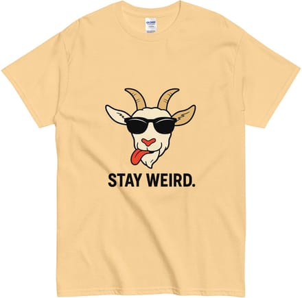 Stay Weird T Shirt Dames Heren - Grappig Geit Design - Katoen - Soft Geel - M