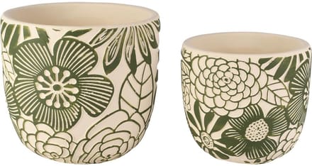 Dekoratief | Set 2 bloempotten 'Retro Flowers', cement, 18x18x16cm | A260466