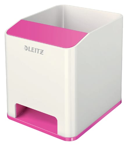 Pennenhouder Leitz WOW Sound, 1 vak, smartphonevak met geluidsversterking, wit/pink