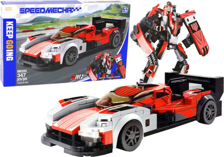 Playos® - Transformer - Auto / Robot - Bouwblokken - Rood/Wit - 347 delig - Speelgoed Auto - Transformerende Auto - Constructiespeelgoed