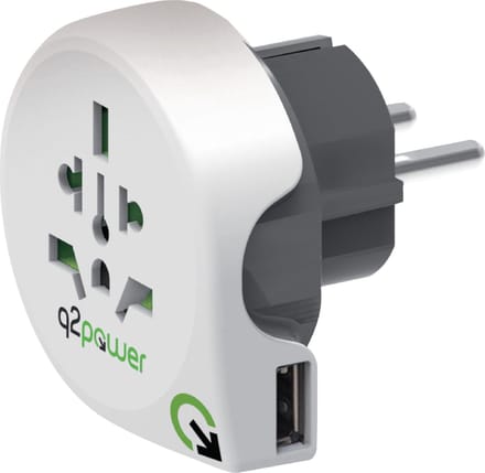 Q2Power - power connector adapter with USB charge adapter - power CEE 7/7