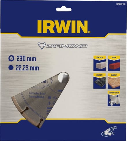Irwin diamantzaagblad voor haakse slijper Ø230 mm. Voor steen.