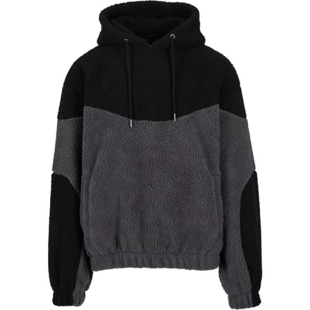 Urban Classics - Weavy Colorblock Teddy Hoodie/trui - M - Grijs/Zwart
