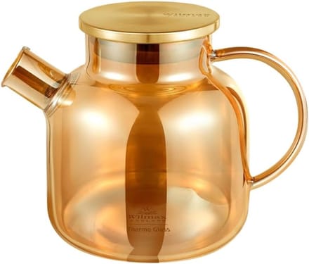 Wilmax England Theepot 1200 ml Glas met RVS deksel Goud