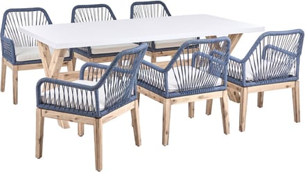 OLBIA - Tuinset met 6 stoelen - Wit/Donkerblauw - Acaciahout
