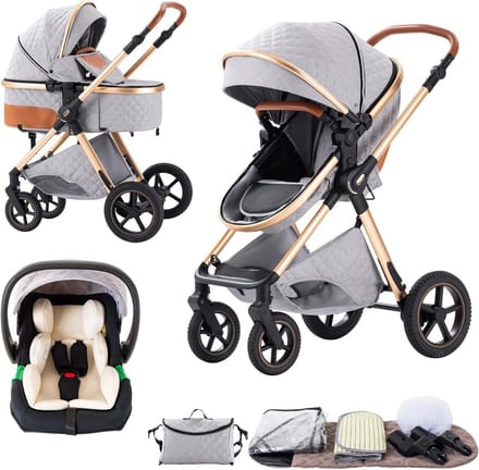 Luxe 3-in-1 Combi Kinderwagen Set - Inklapbaar Reissysteem voor Pasgeborenen tot 3 Jaar