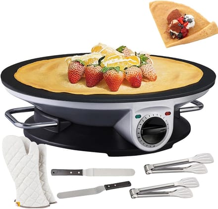 Elektrische Pannenkoekenmaker - Crêpe Pan - Ontbijt Bereiden - Verstelbare Temperatuur - 32 cm - Zwart