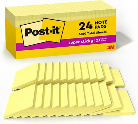 Vierkante superlijm sticky notes 7,6x7,6 cm geel 24 blokjes 90 vellen