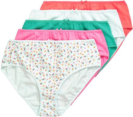 Ulla Popken - Dames - Midi-slips set van 5 bloemen / effen - Pastel turkoois - Maat 46+