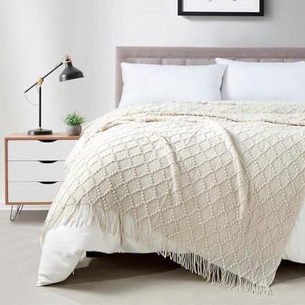BOURINA Textured Blanket Solid Soft Throws and Blankets for Sofa or Bed Knitted Decorative Blanket 50 x 70 Inch Beige