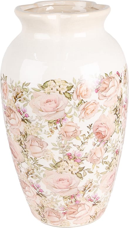 Clayre & Eef Vaas Ø 21x37 cm Beige Roze Keramiek Rozen