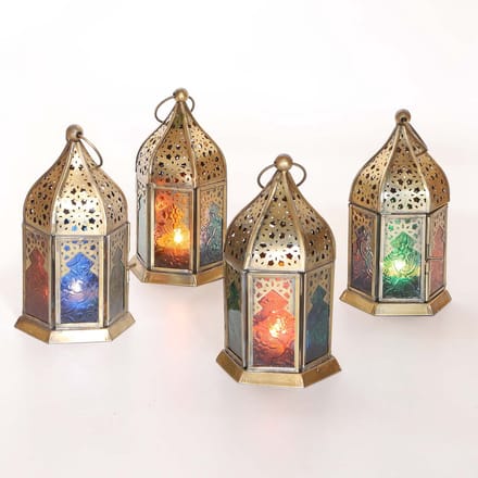 Oosterse glazen lantaarns Nael veelkleurig set van 4