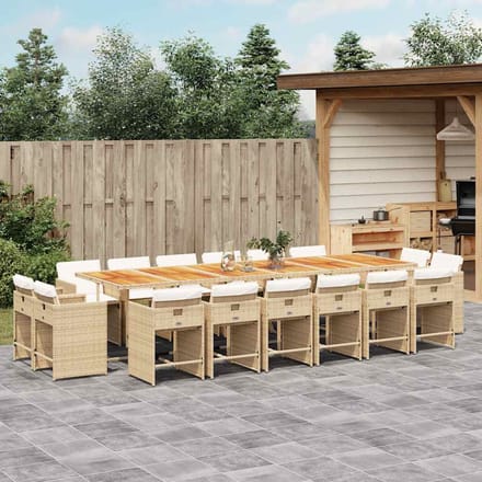 vidaXL - 17-delige - Tuinset - met - kussens - poly - rattan - beige