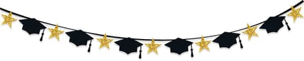 BTH - Geslaagd - Slinger - Versiering - Graduation - Vlag - Decoratie - Zwart - Goud - 200cm