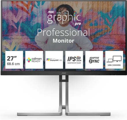 27" AOC Q27U3CV - 2560x1440 (QHD) - 75Hz - IPS - 96W USB-C