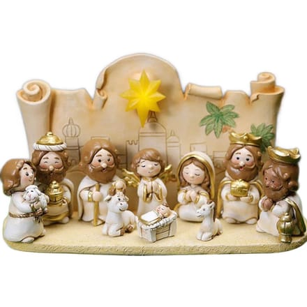 Witte Kerststal Beeldjes Set Schattige Dieren Robuust Lichtgewicht Betrouwbaar Mini Kerststal beige