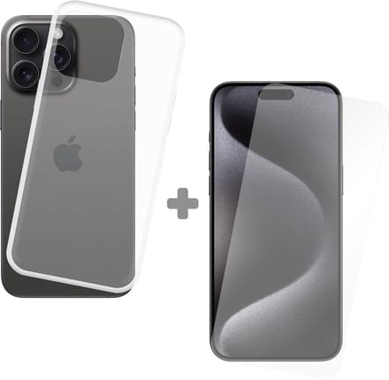 Just in Case soft TPU Hoesje + Tempered Glas Screenprotector geschikt voor iPhone 15 Pro Max - Transparant
