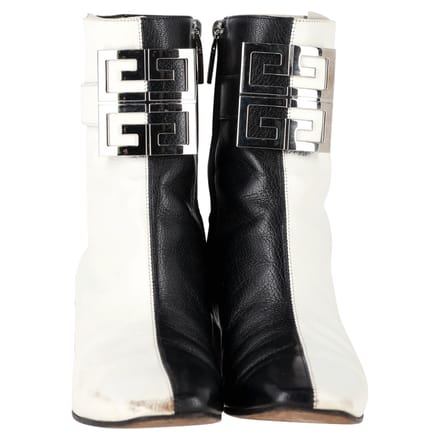 Givenchy 4G Bi-Color Enkellaarsjes in Wit en Zwart Leer