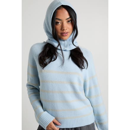 boohoo Dames Neck Detail Stripe Knit Jumper | Ice Blue | Maat: Medium