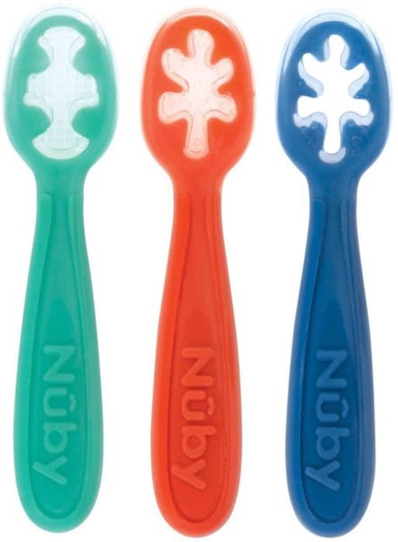 Set van 3 Baby First Spoons - NUBY - Siliconen - Vanaf 6 maanden - Blauw / Rood / Groen