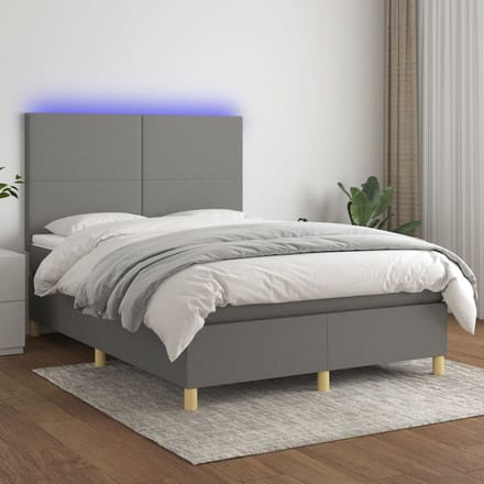 vidaXL - Boxspring - met - matras - en - LED - stof - donkergrijs - 140x200 - cm