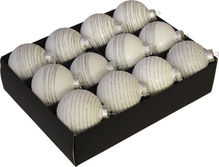Othmar Decorations Luxe kerstballen - gedecoreerd - 12x st - wit - D7,5 cm - glas - kerstversiering