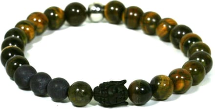 IbizaMen - heren armband - tijgeroog natuurstenen - buddha van hertegewei - 19cm