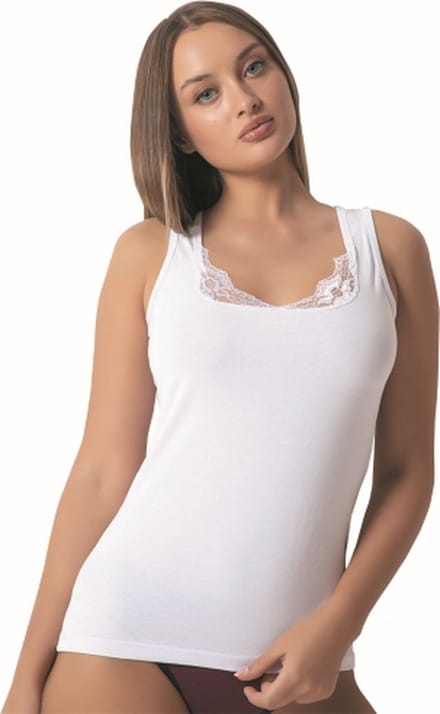 2 pack-Dameshemd Met Brede Band en Kant-Onderhemd Voor Dames-Wit-M