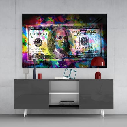 Glasschilderij - Abstract - 100 Dollar - 110x70 cm