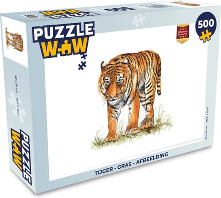 Puzzel Tijger - Gras - Afbeelding - Legpuzzel - Puzzel 500 stukjes