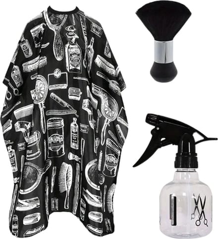 Nivard Baardschort - Beard Bib - Scheerschort - Baard Cape - Kappersmantel - Kapmantel - Zwart + Borstel + Spuit