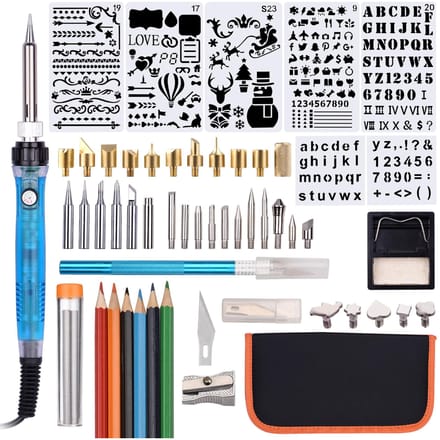 Houtverbrandingsgereedschapsset 55PCS Professionele Pyrography Pen Soldeerbout Set Verstelbare temperatuur EU Plug veelkleurig