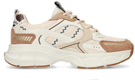 Manfield - Dames - Bruine sneakers met bruin en witte mesh details - Maat 36