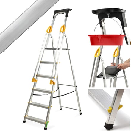 Core® Huishoudtrap 6 Treden - Keukentrapje Basic Anti-Slip - Keukentrap Inklapbaar – Zilver - 103cm x 48cm x 19cm