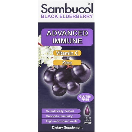 Zwarte Vlierbes Siroop, Geavanceerde Immuniteit, Vitamine C + Zink, 120 ml (4 fl oz)