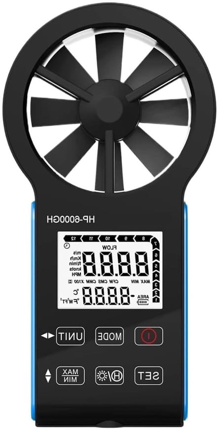 Digitale Anemometer - Windsnelheidsmeter CFM - HVAC Metingen - Luchtdruk Hoogte - Compact Formaat - Zwart
